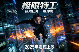 动作电影《极限特工》高清海报，主角飞跃高楼场景